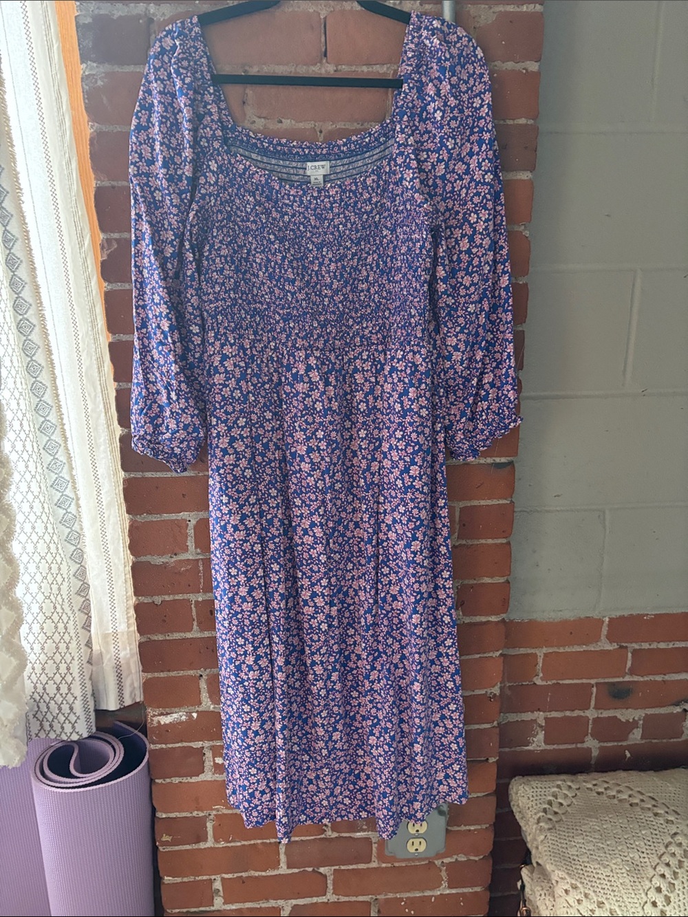 J. Crew Purple and Pink Floral Square-Neck Midi Dress